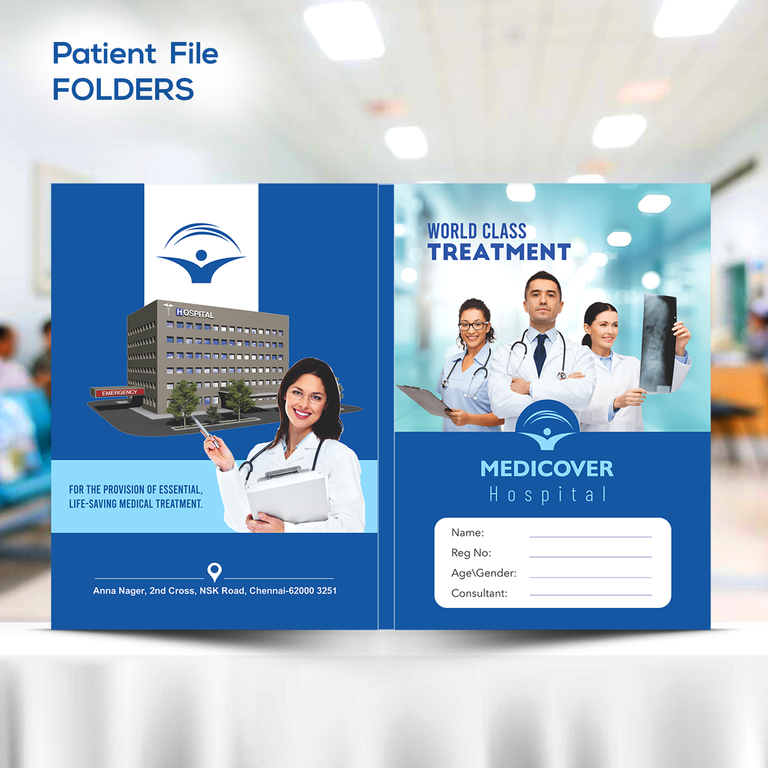 Multi-pocket hospital patient file folder printing in Ahmedabad